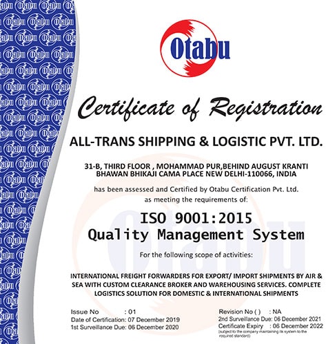 Certificate of Registration, issued by Otabu Certification Pvt. Ltd.